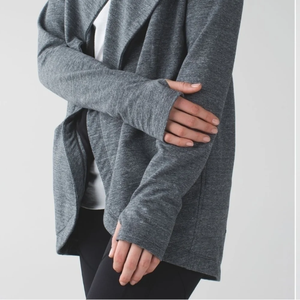 Lululemon That's A Wrap Cardigan Heathered Snow Slub Coal Sz 6